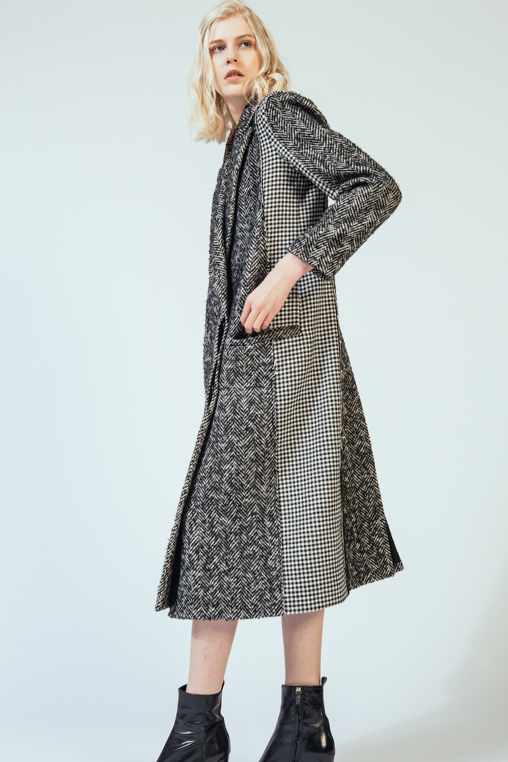 Herringbone contrast-panel long coat - I M M I