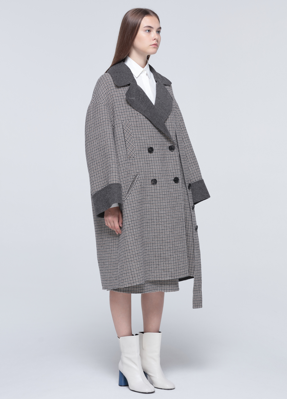 Double-breasted checked wool coat - I M M I