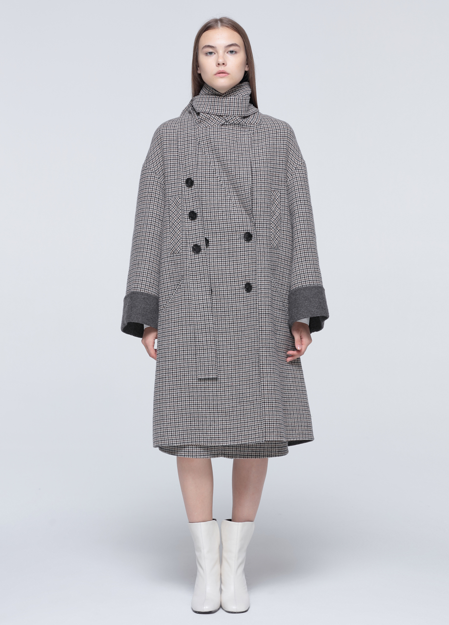 Double-breasted checked wool coat - I M M I